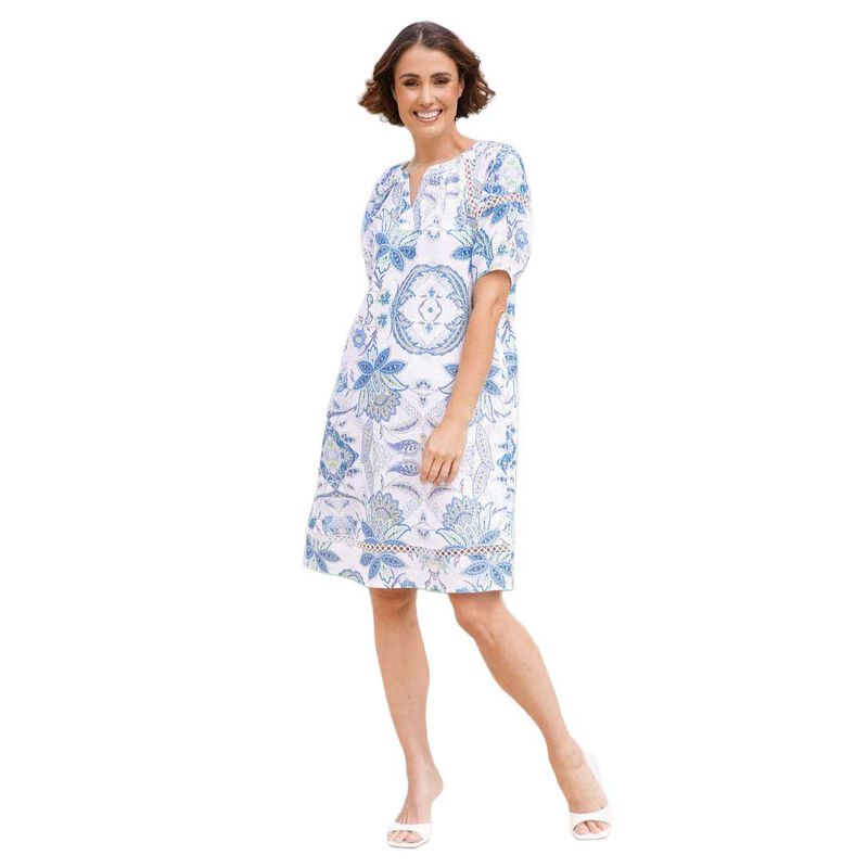 See Saw 100% Linen Ss Dress With Lace Trim image number 0